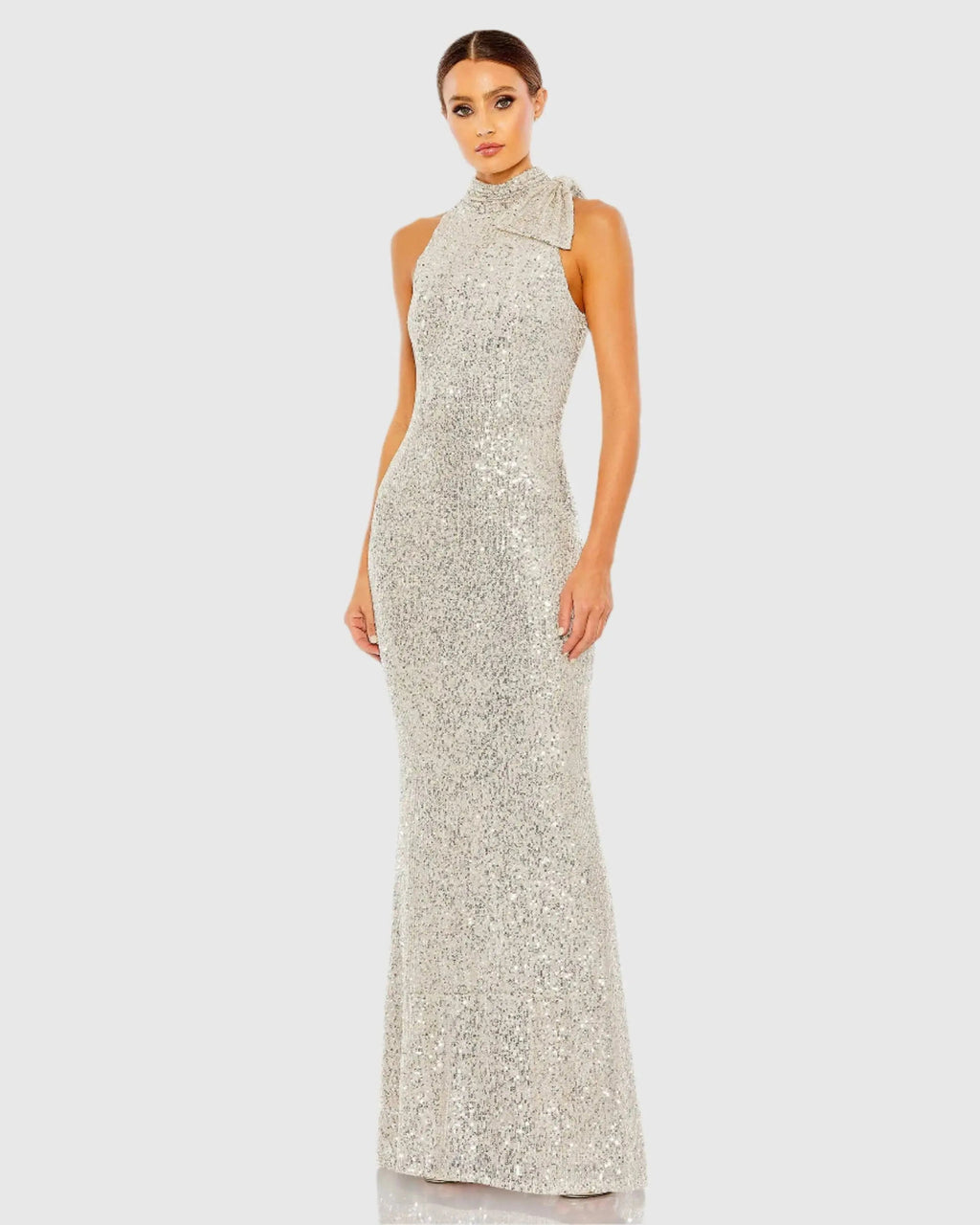 Women's Silver Dress Sequin Halter - Silver Mesh