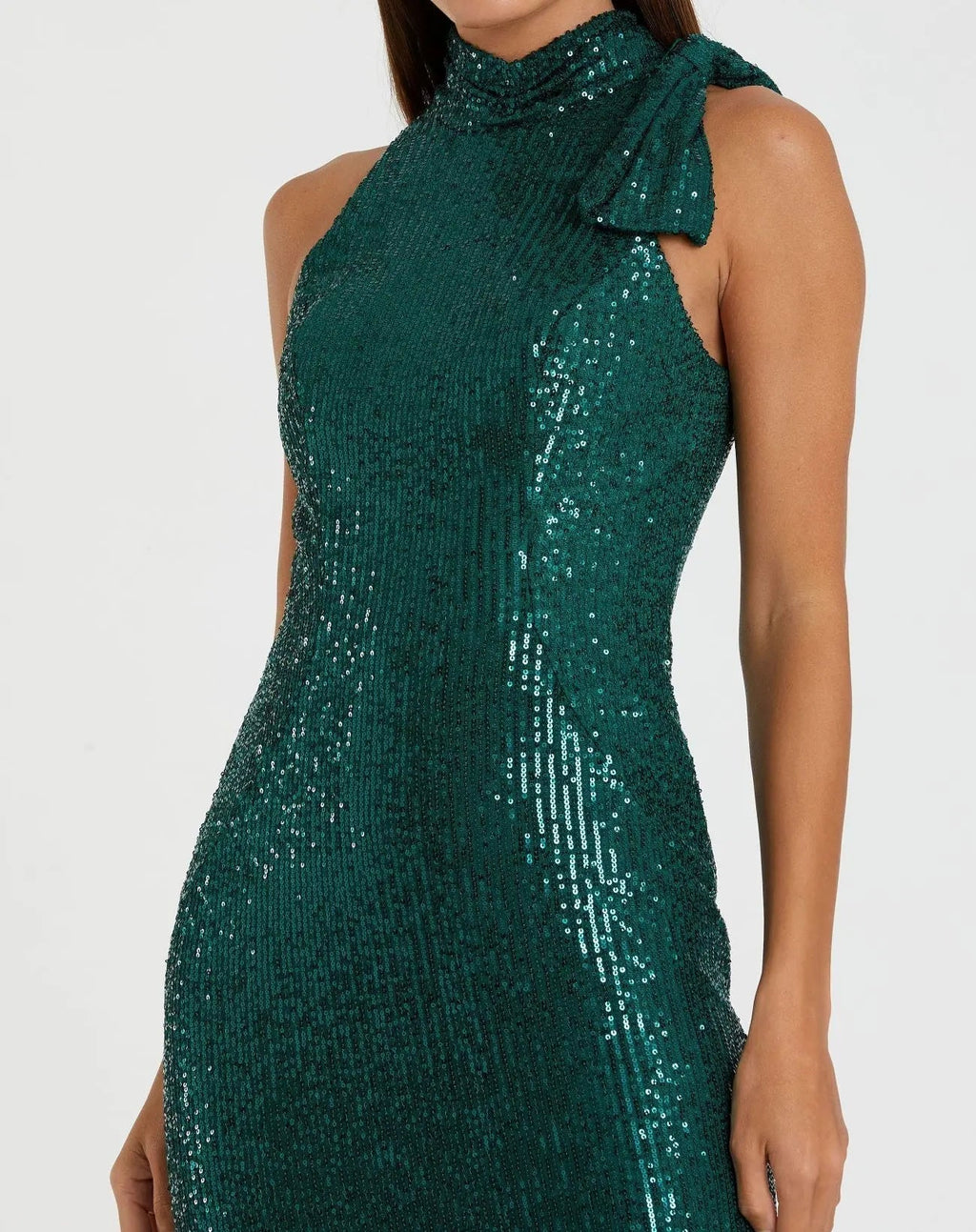 Women's Green Dress Sequin Halter - Green Mesh