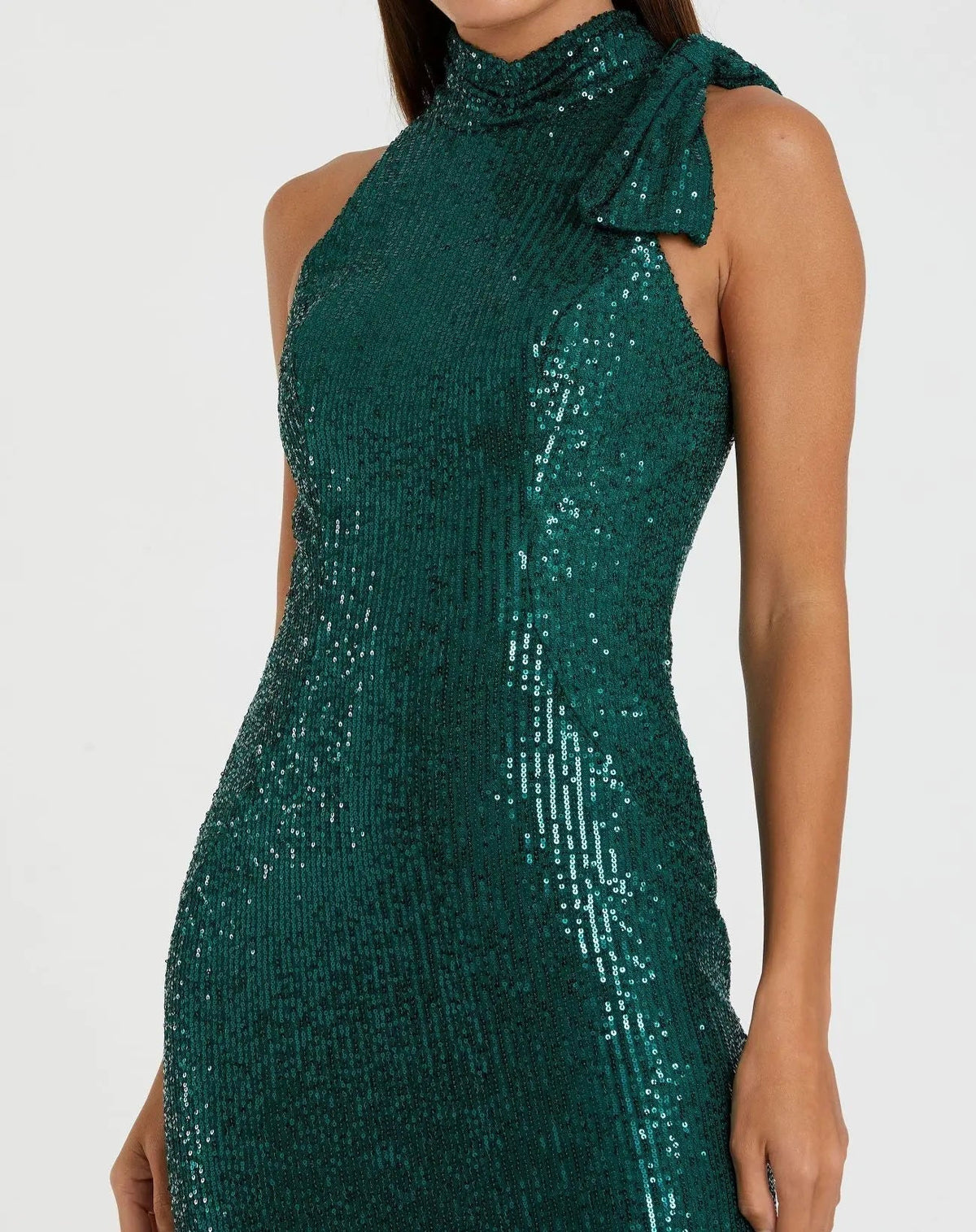 Women's Green Dress Sequin Halter - Green Mesh