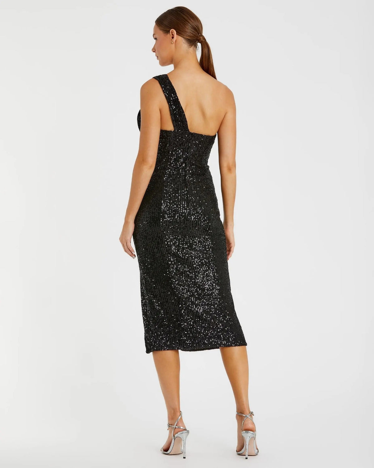 Women's Black Dress Sequin One Shoulder - Black One-Shoulder Mesh