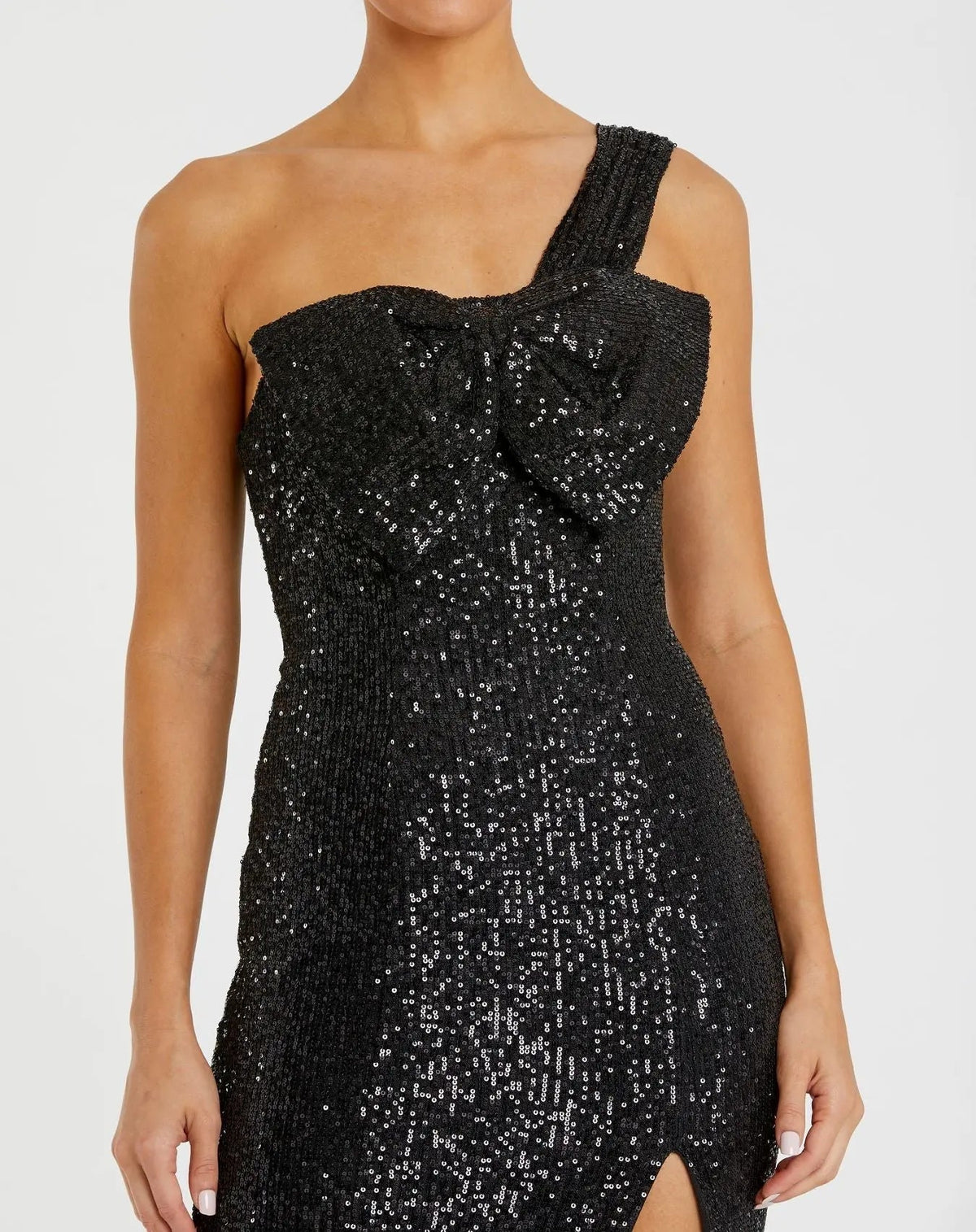 Women's Black Dress Sequin One Shoulder - Black One-Shoulder Mesh