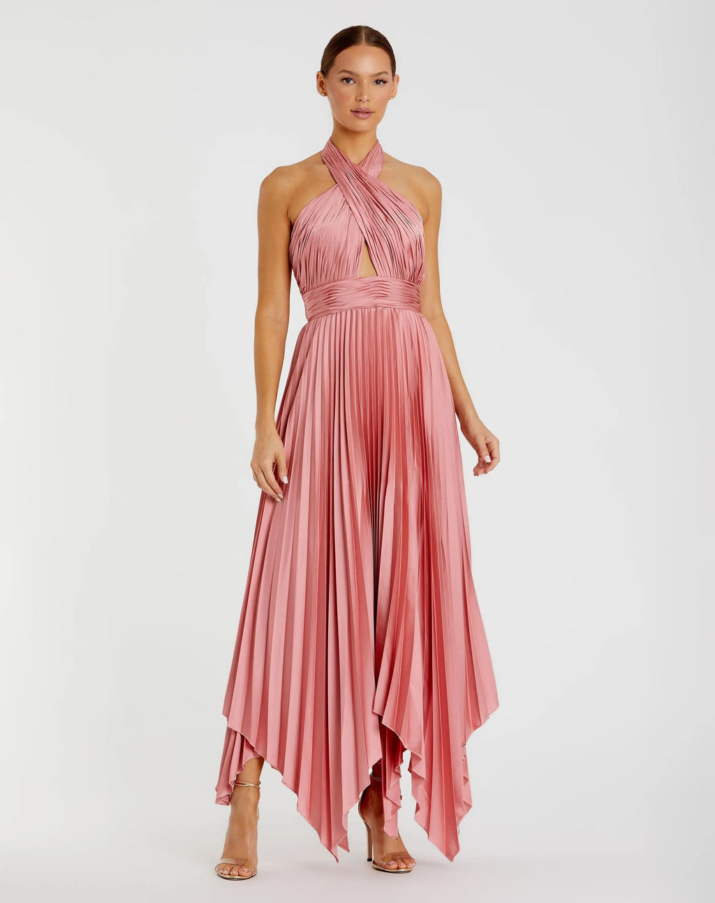 Women's Pink Dress Halter - Pink Satin Cutout
