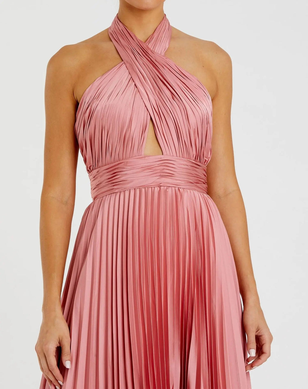 Women's Pink Dress Halter - Pink Satin Cutout