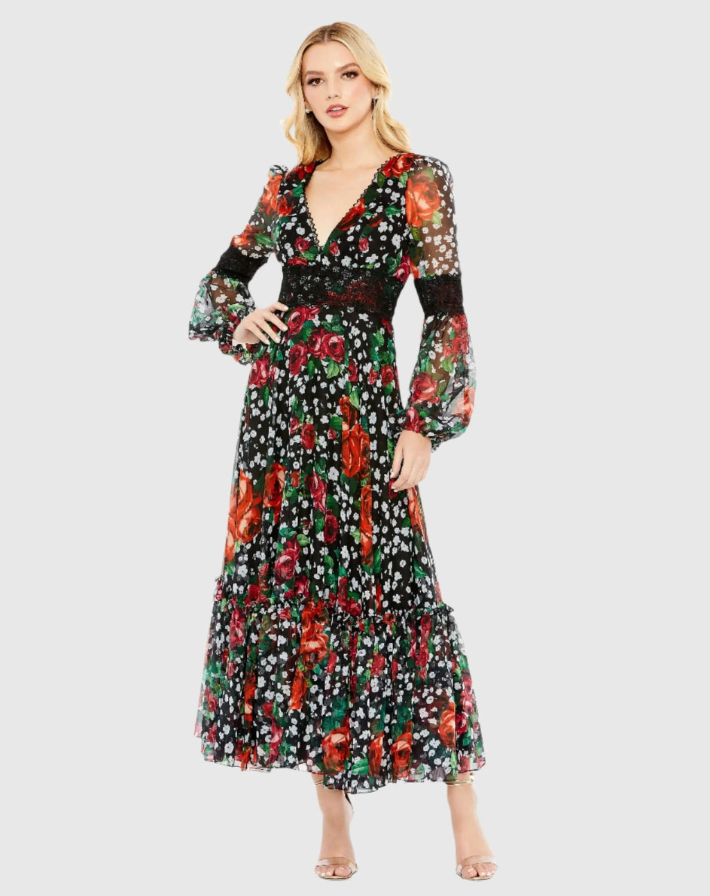 Women's Black Dress Floral - Black Lace Chiffon