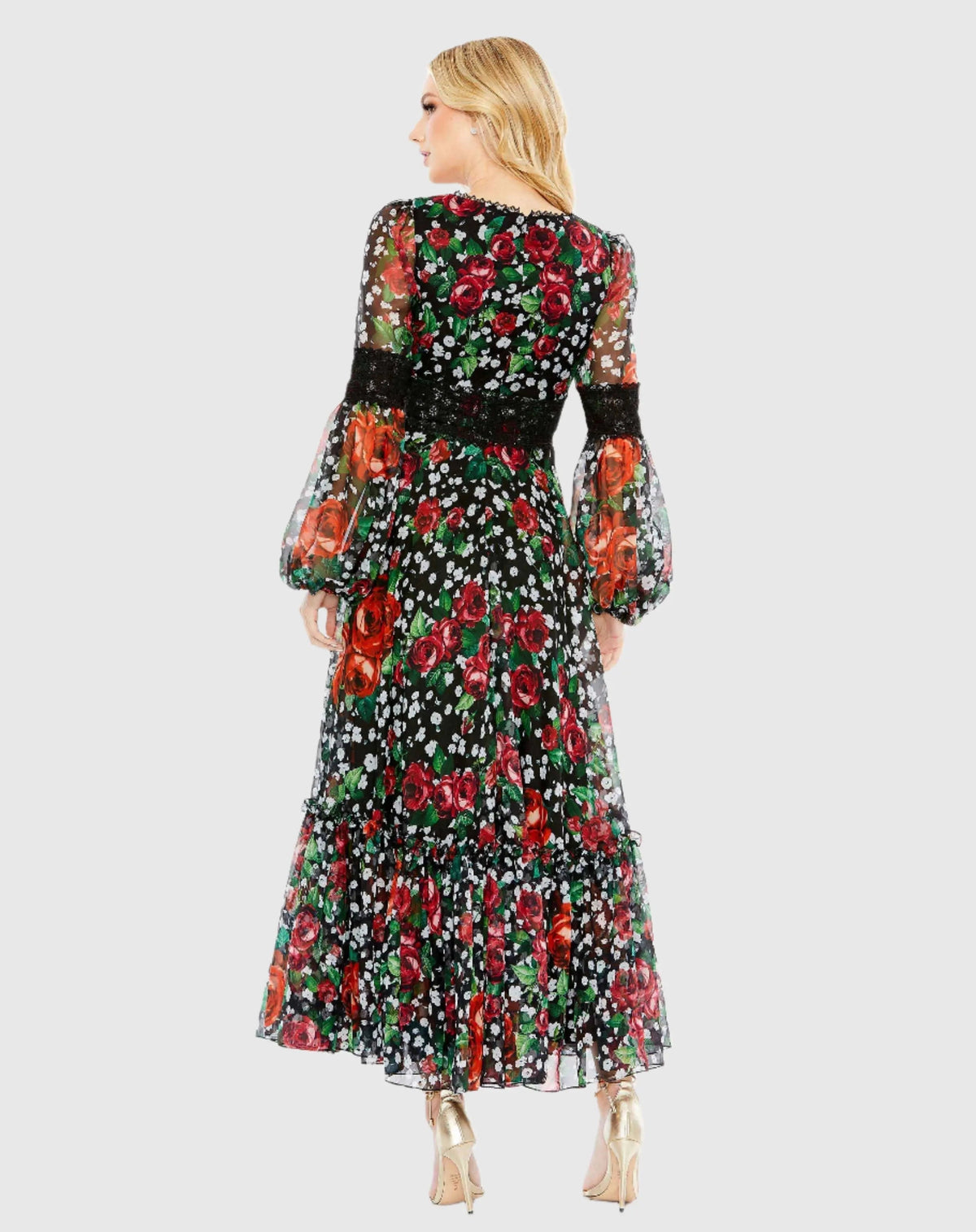 Women's Black Dress Floral - Black Lace Chiffon