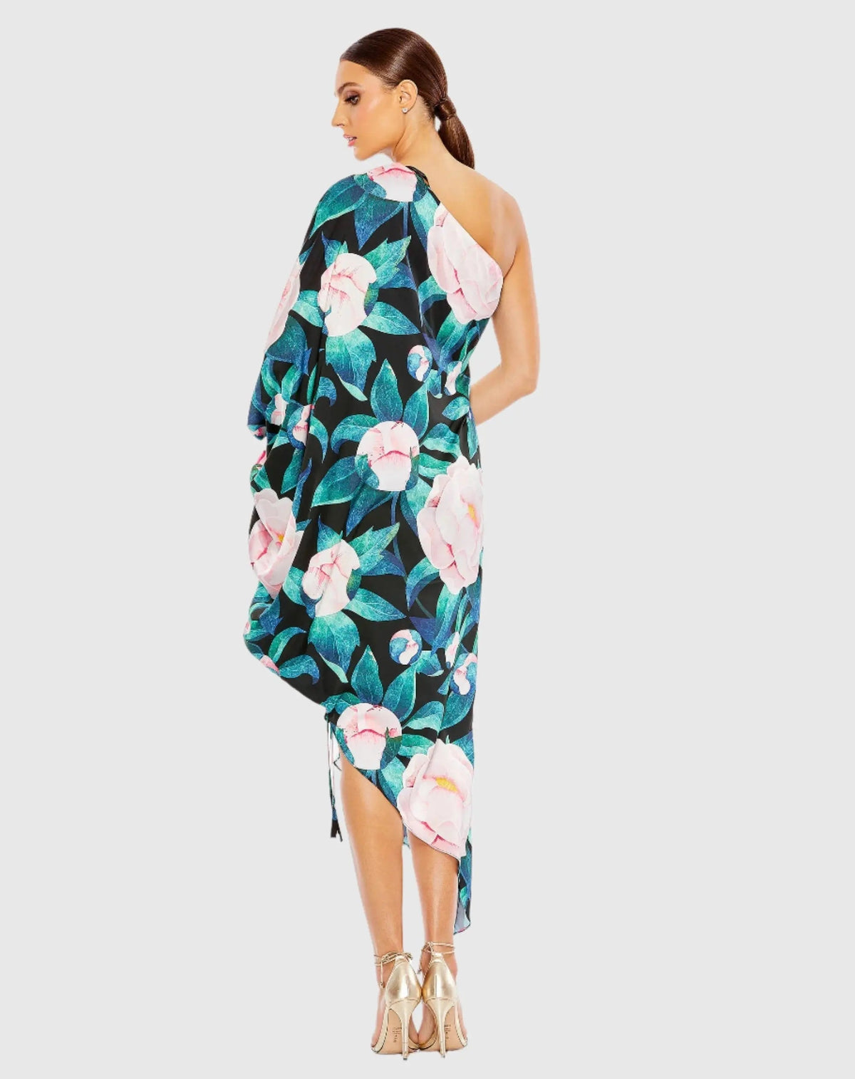 Women's Dress Floral One Shoulder - Black Satin One-Shoulder