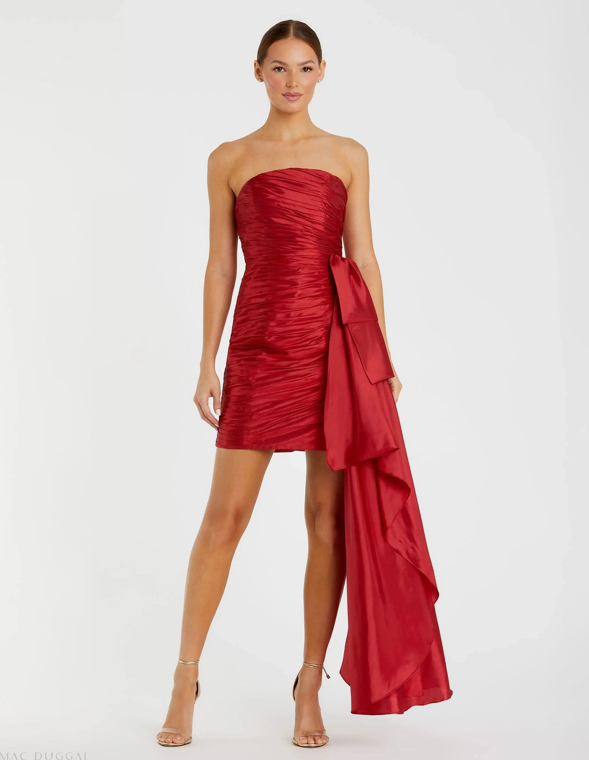 Women's Red Mini Dress Strapless Ruched