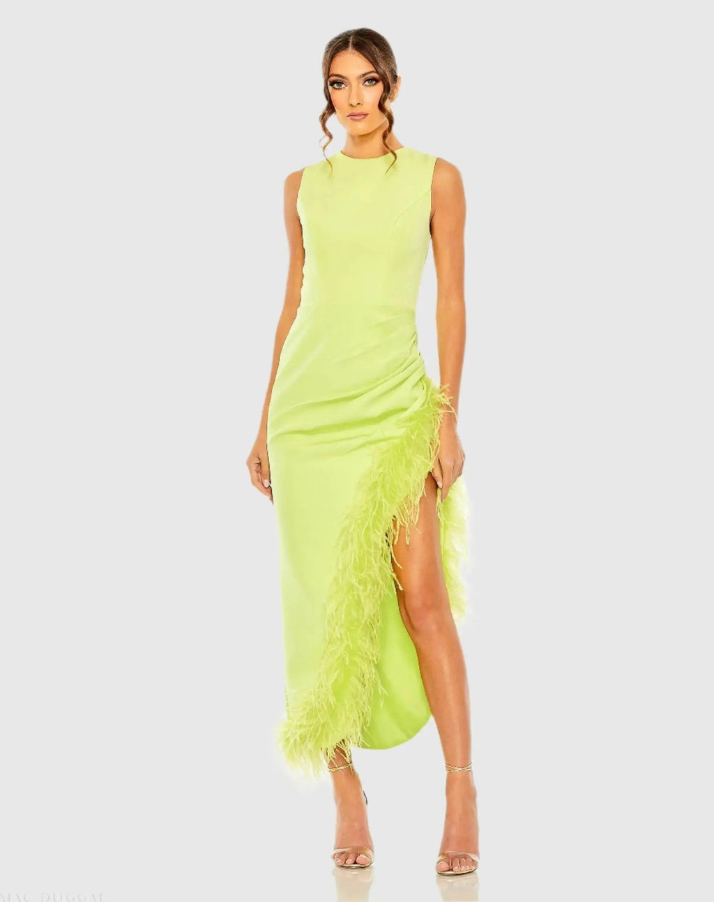 Women's Green Dress Ruched - Green Asymmetrical