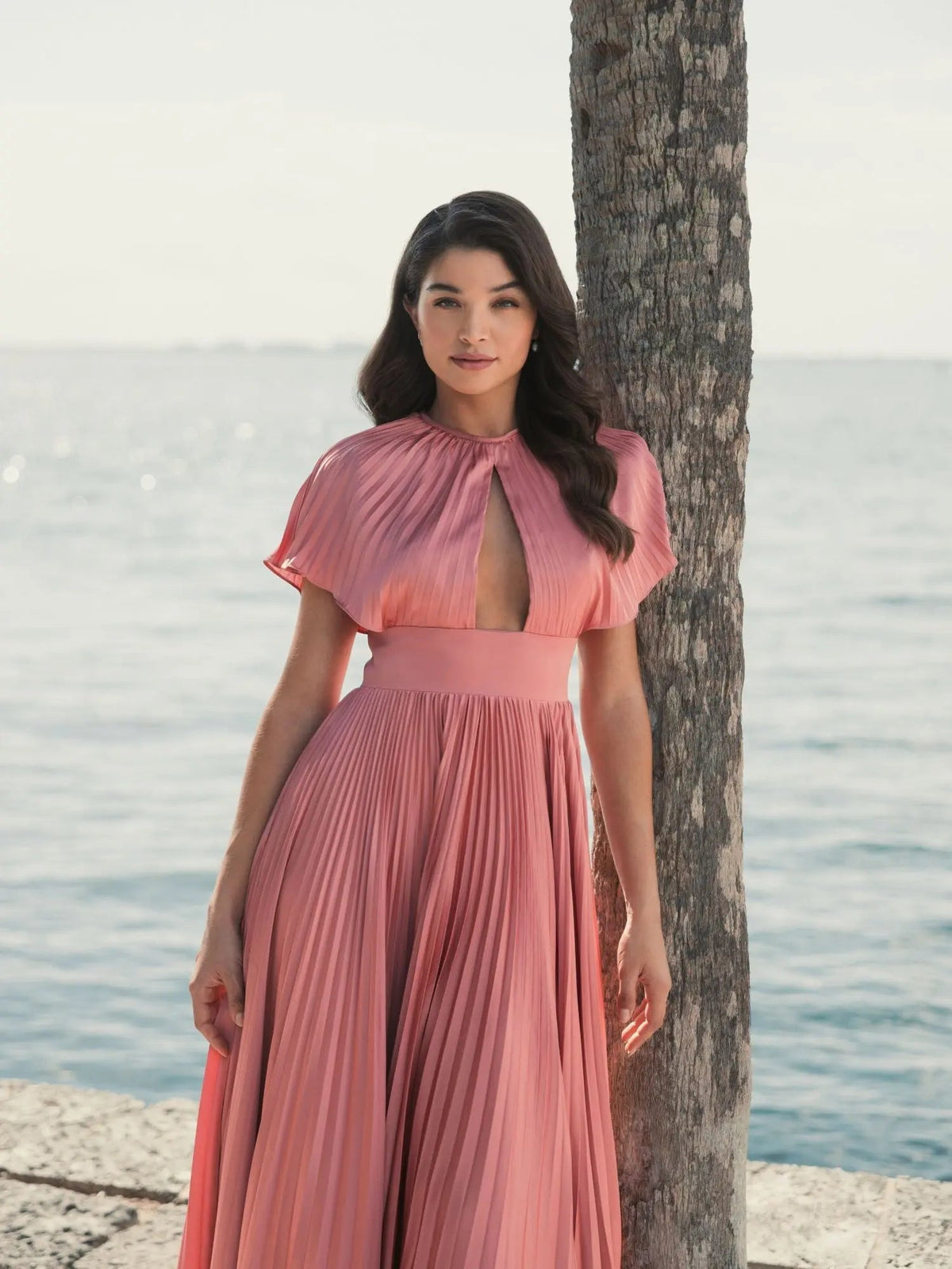 Women's Pink Dress - Pink Satin Cutout