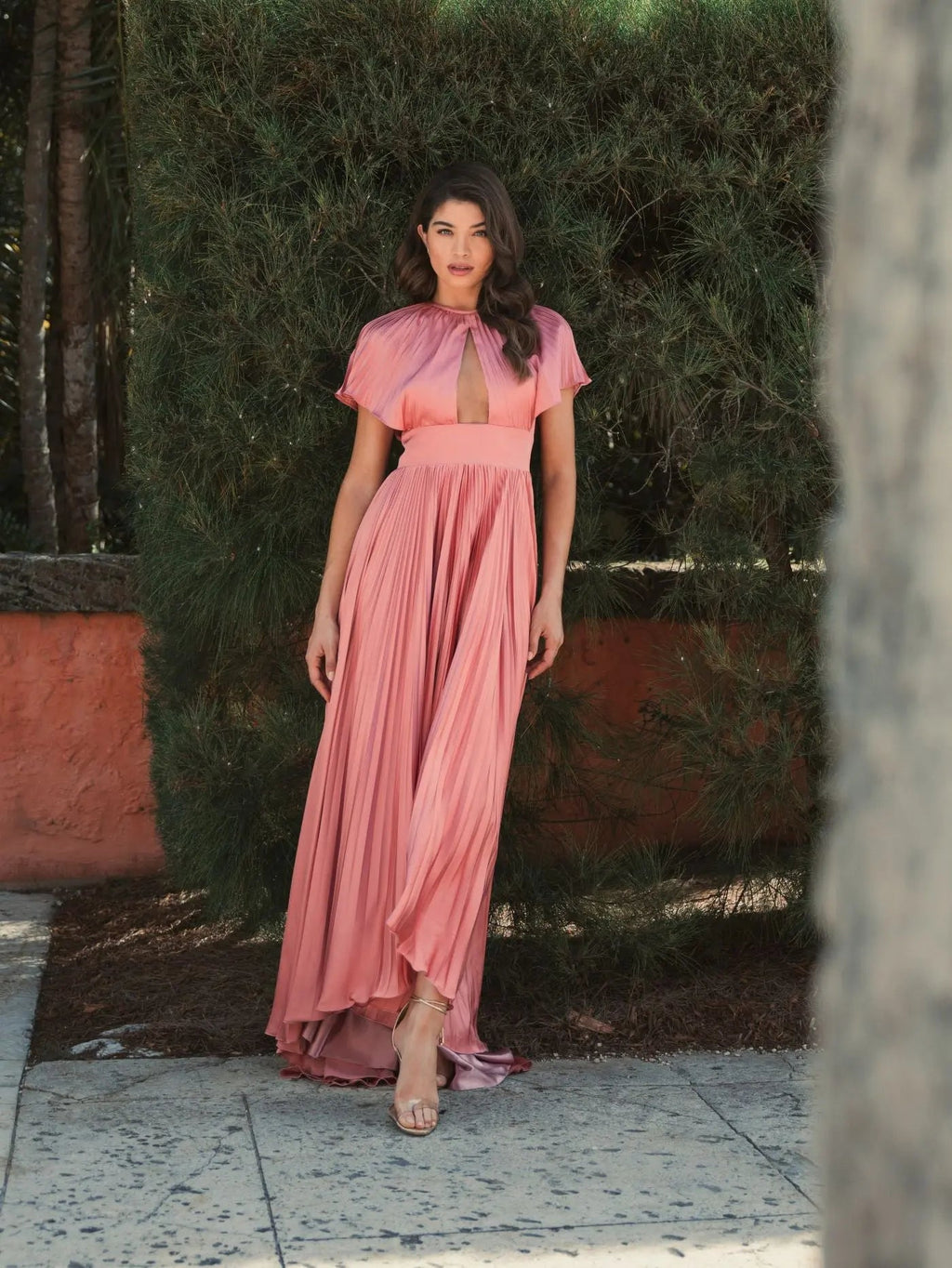Women's Pink Dress - Pink Satin Cutout