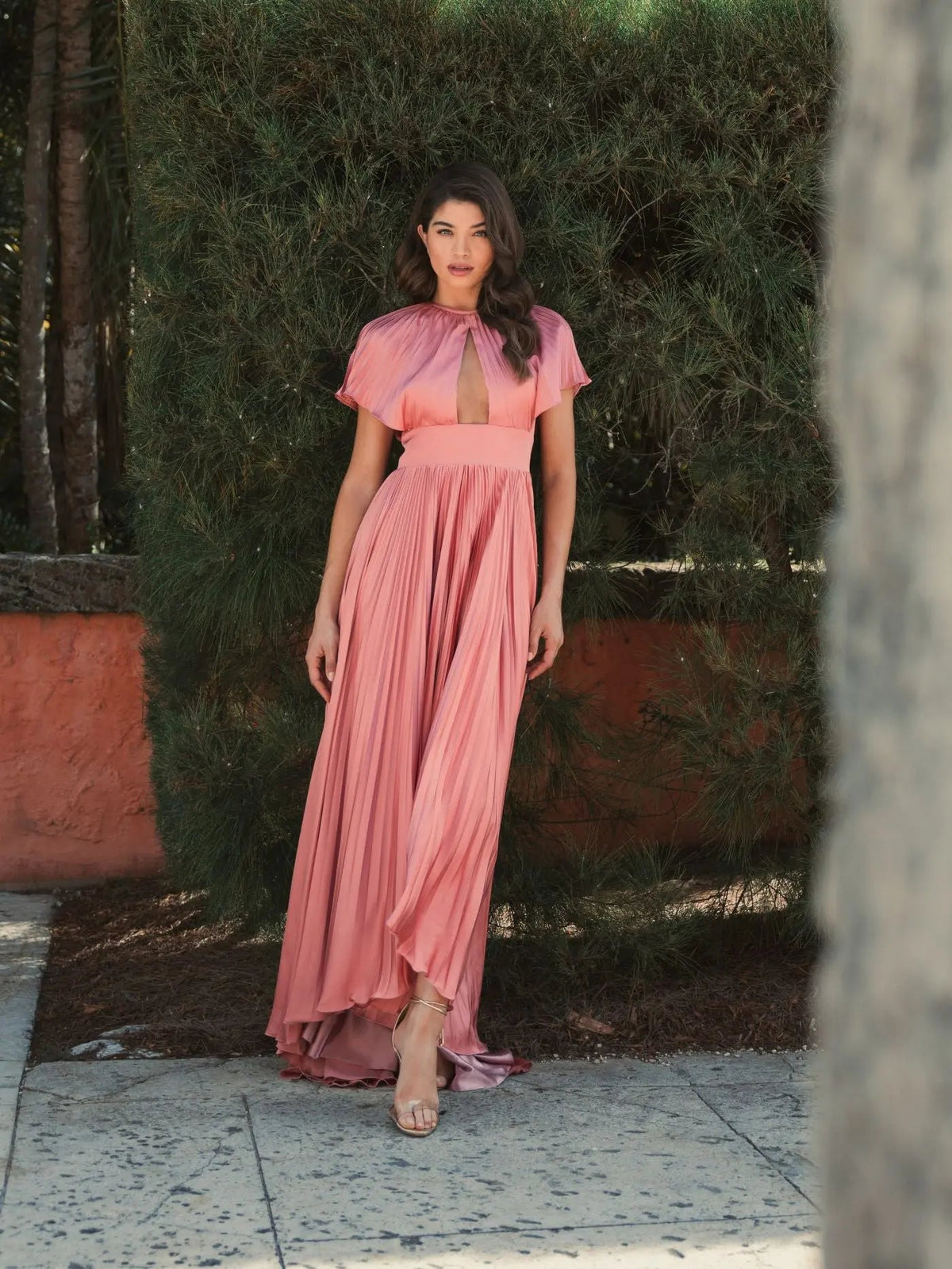 Women's Pink Dress - Pink Satin Cutout