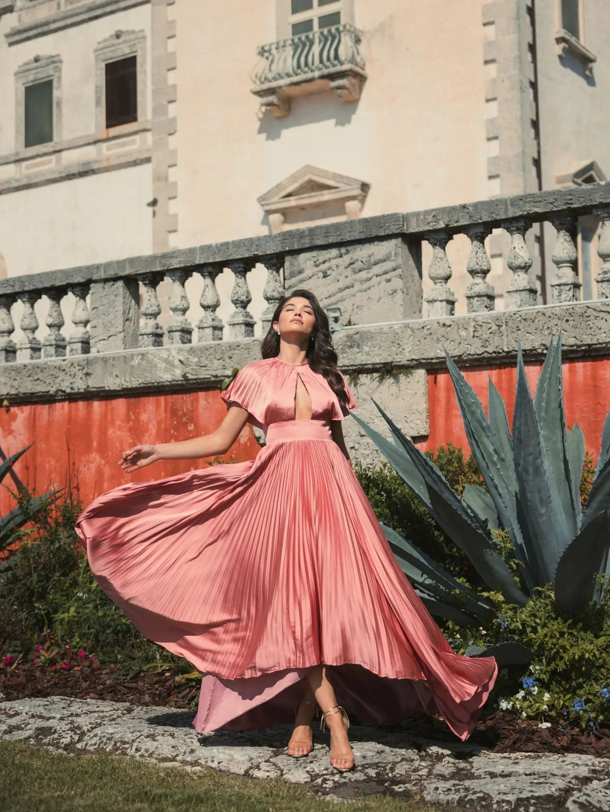Women's Pink Dress - Pink Satin Cutout