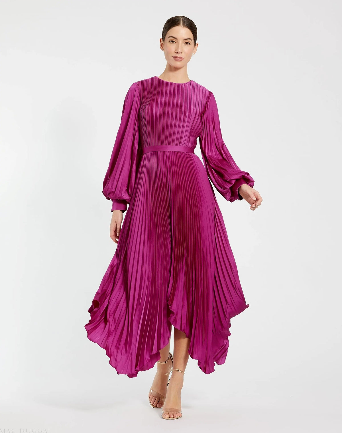 Women's Purple Dress - Purple Satin Pleated