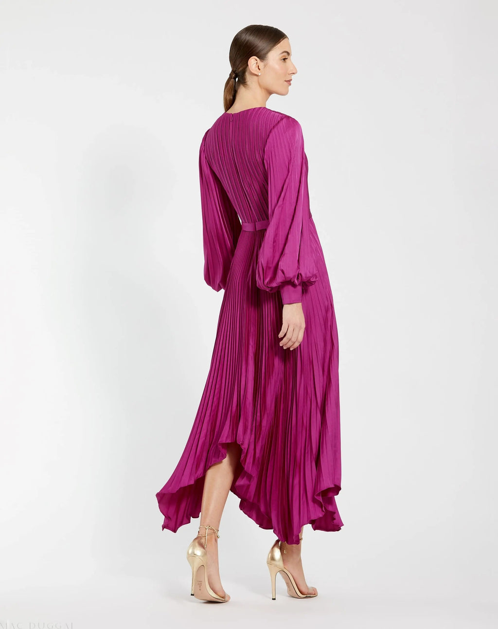 Women's Purple Dress - Purple Satin Pleated