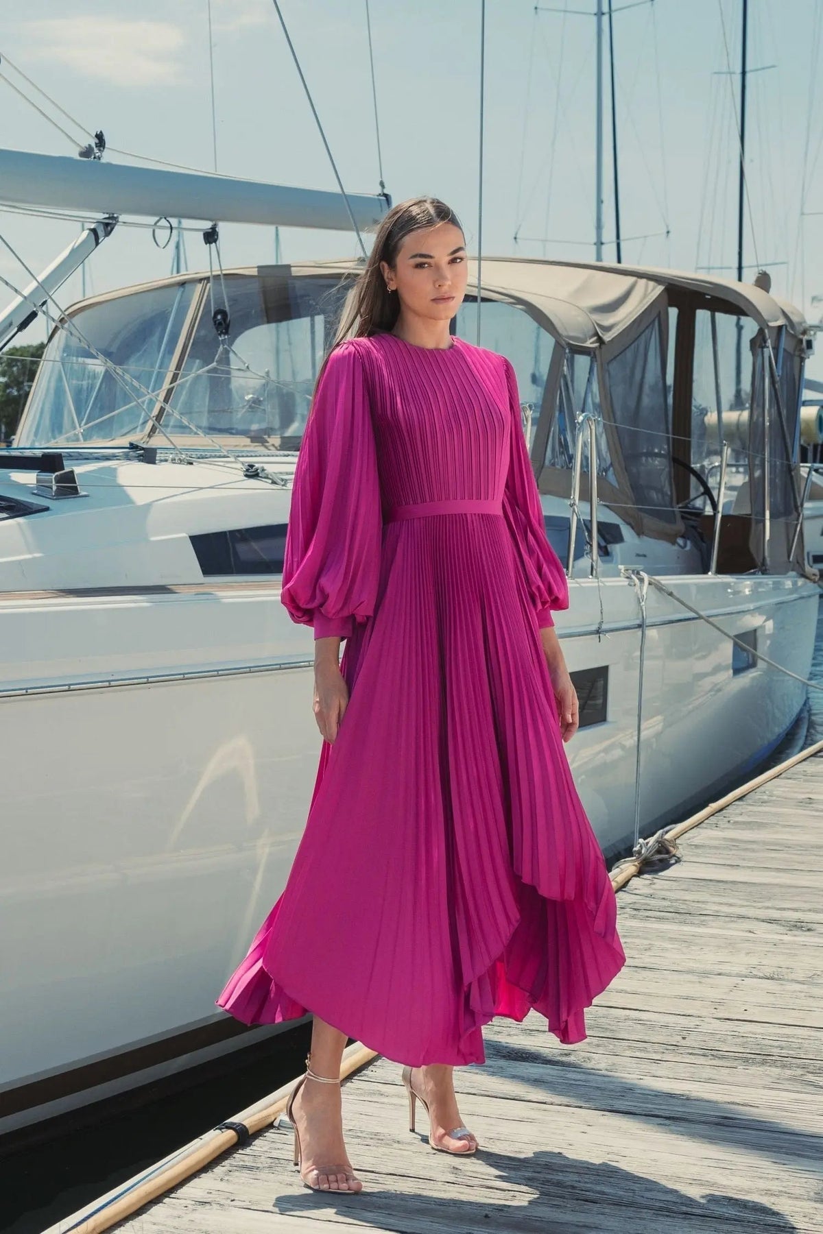 Women's Purple Dress - Purple Satin Pleated