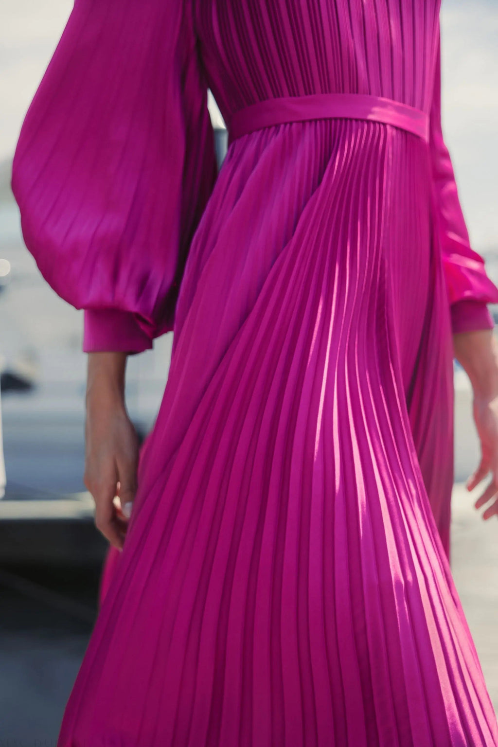 Women's Purple Dress - Purple Satin Pleated