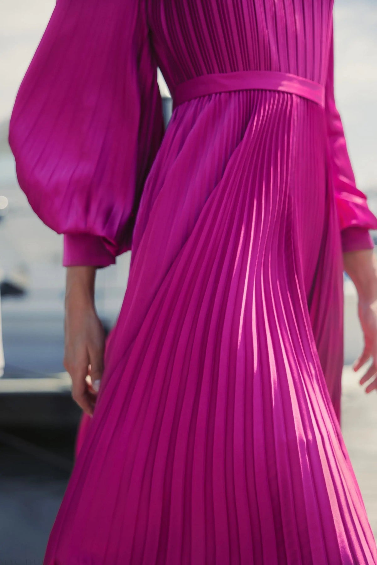 Women's Purple Dress - Purple Satin Pleated