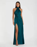 Women's Blue Dress Ruched - Blue Satin Halter