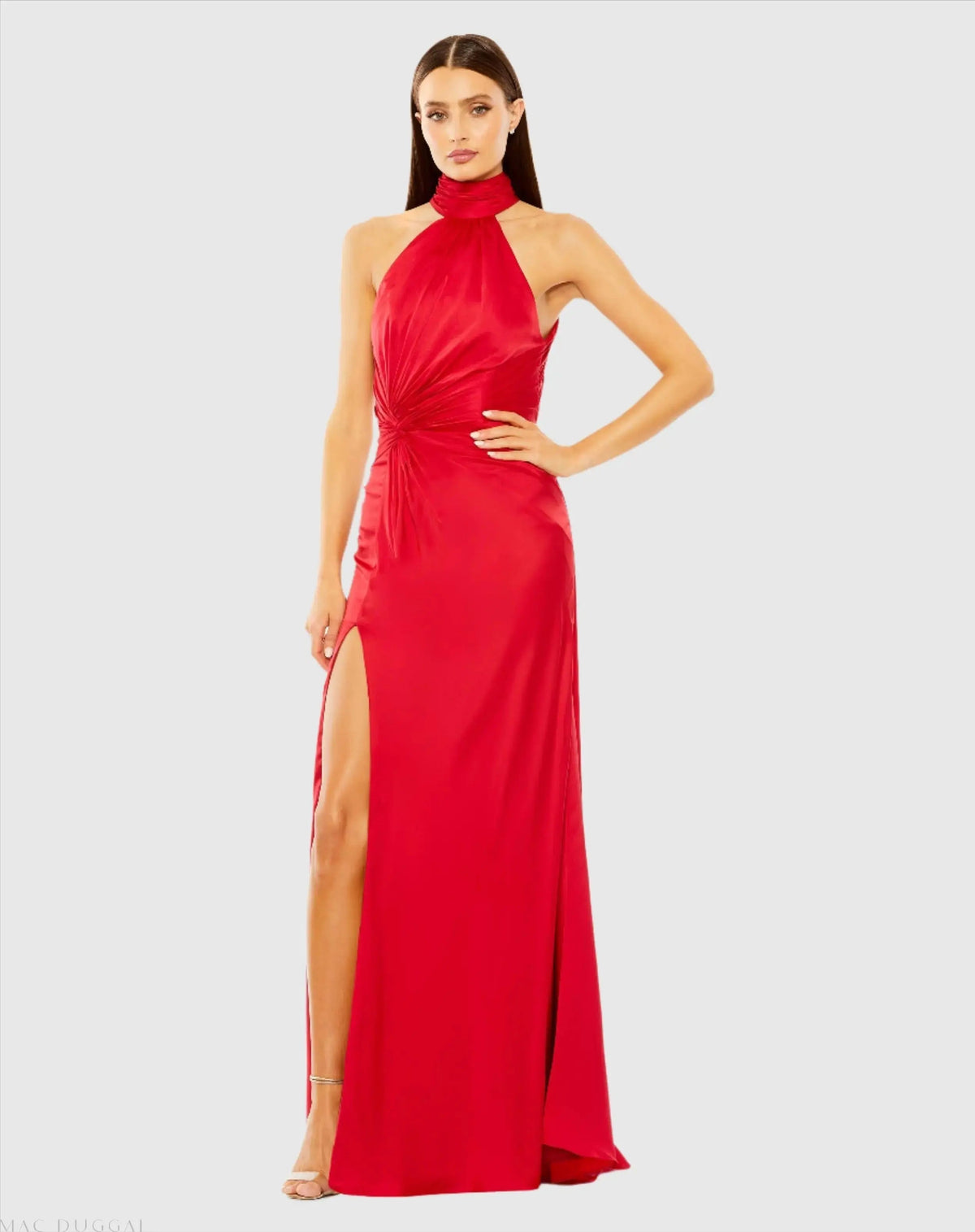 Women's Red Dress Ruched - Black Satin Halter