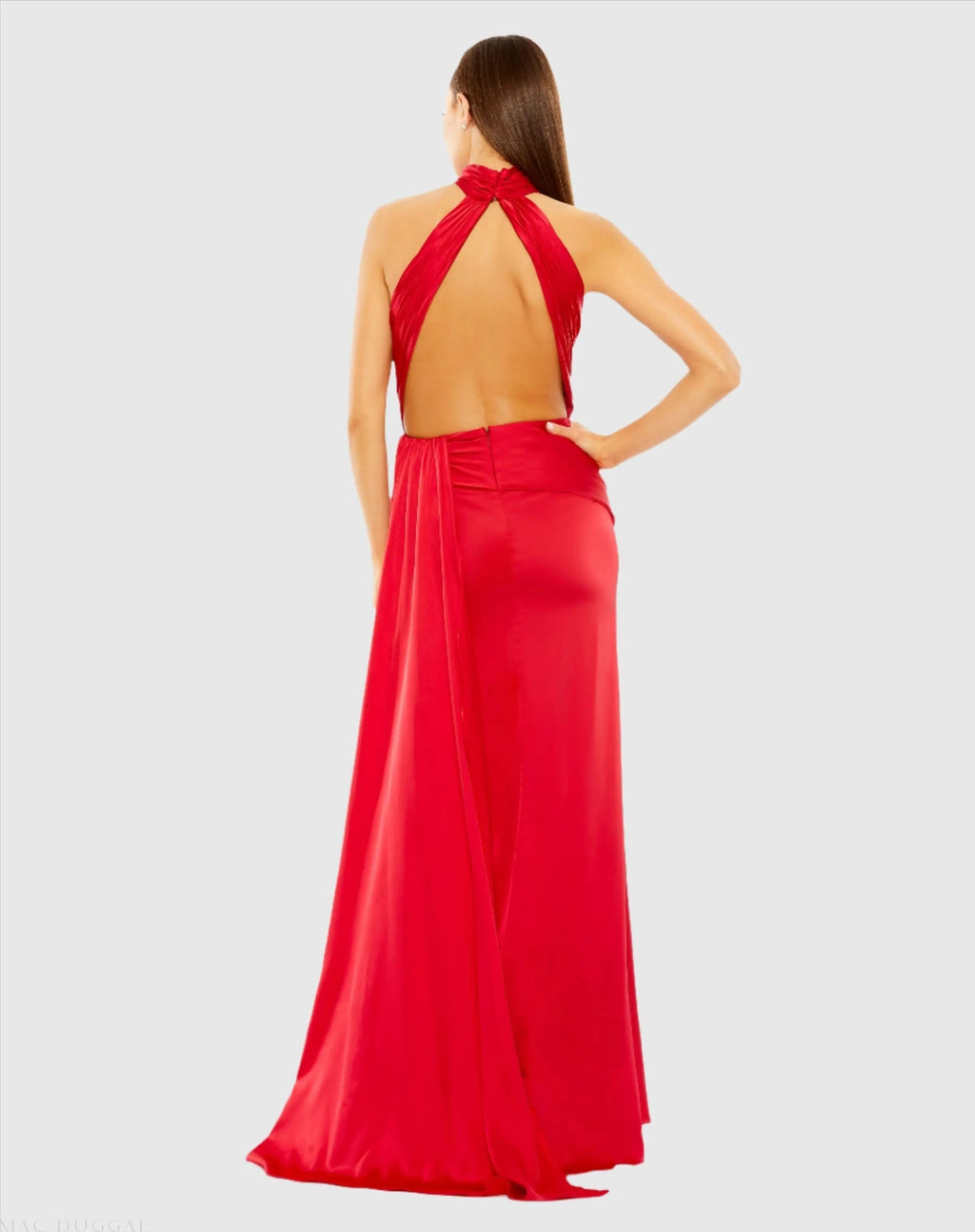 Women's Red Dress Ruched - Black Satin Halter