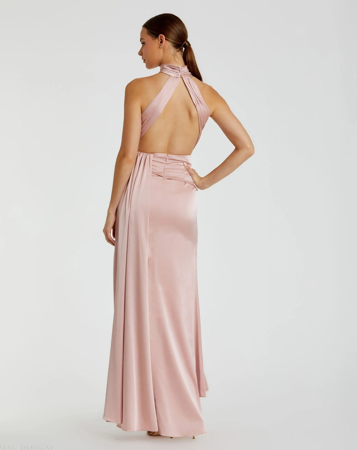 Women's Pink Dress Ruched - Pink Satin Halter