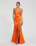 Women's Orange Dress Strapless - Orange Satin Ruched