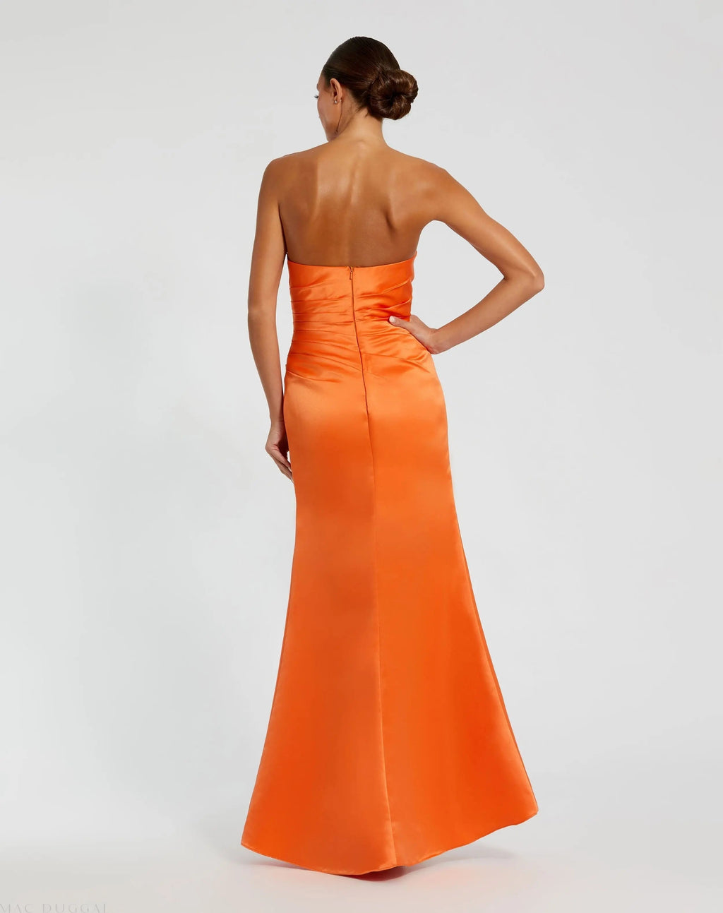Women's Orange Dress Strapless - Orange Satin Ruched