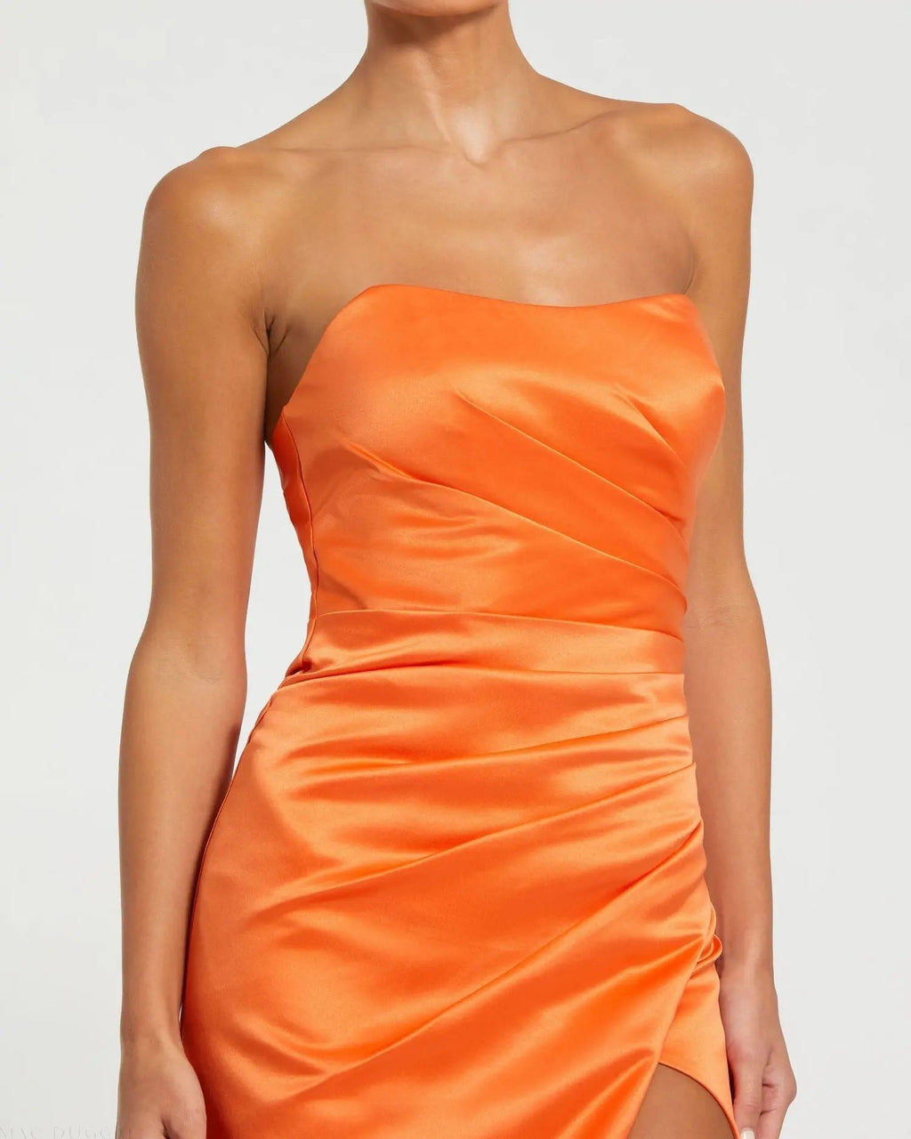Women's Orange Dress Strapless - Orange Satin Ruched
