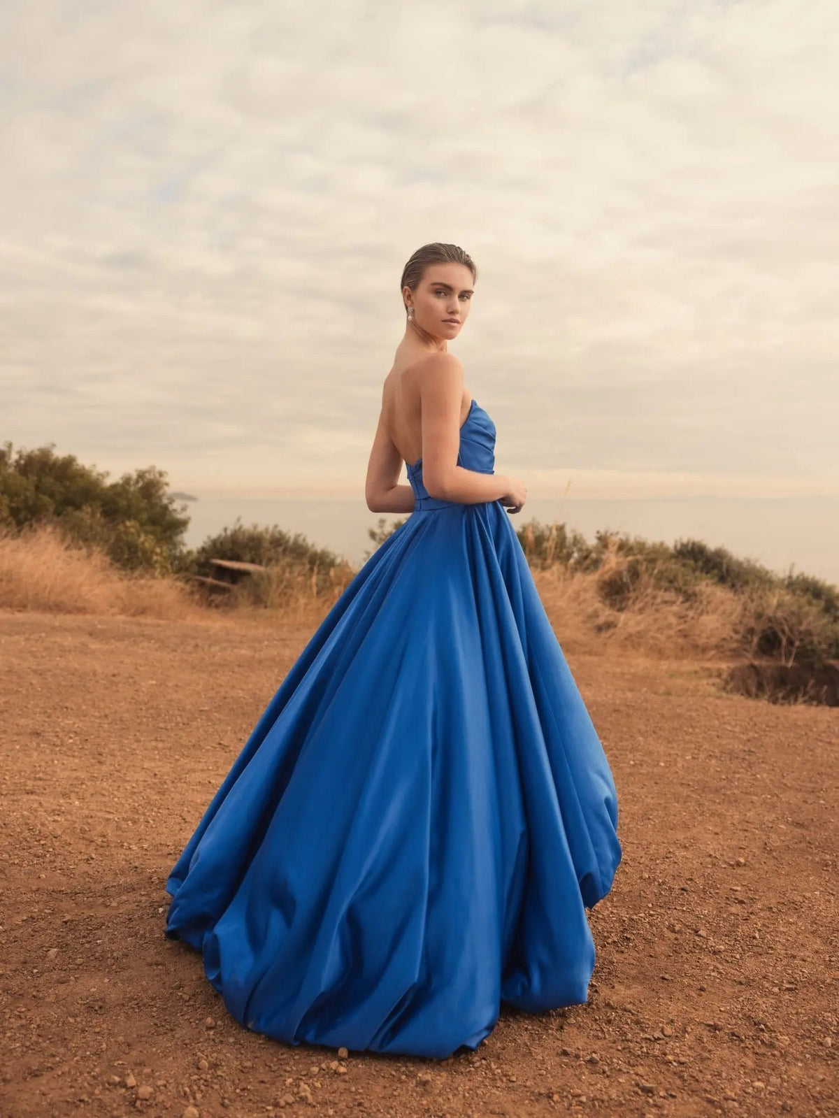 Women's Blue Dress Strapless Ruched