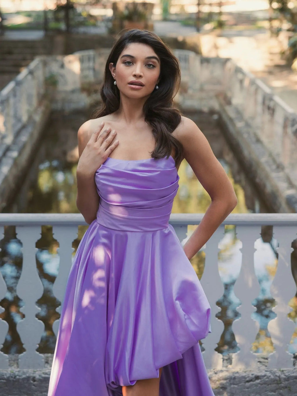 Women's Purple Dress Strapless Ruched