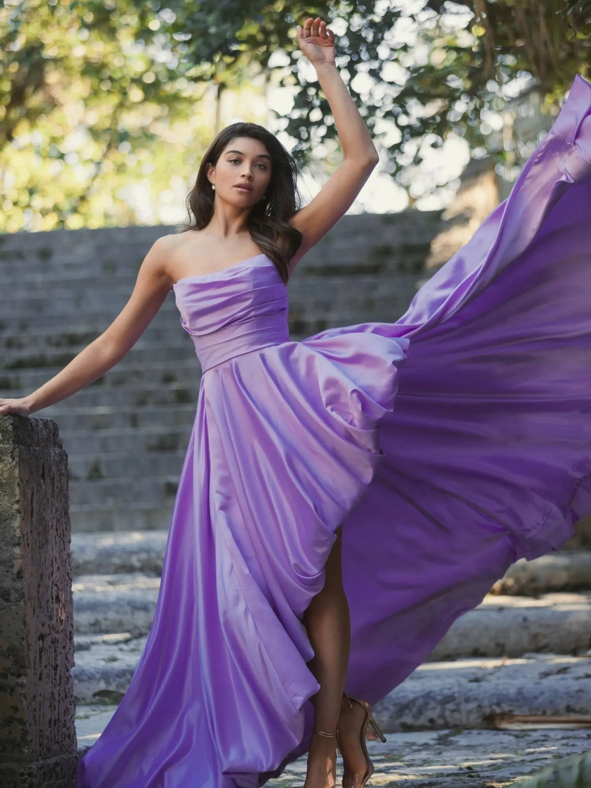 Women's Purple Dress Strapless Ruched