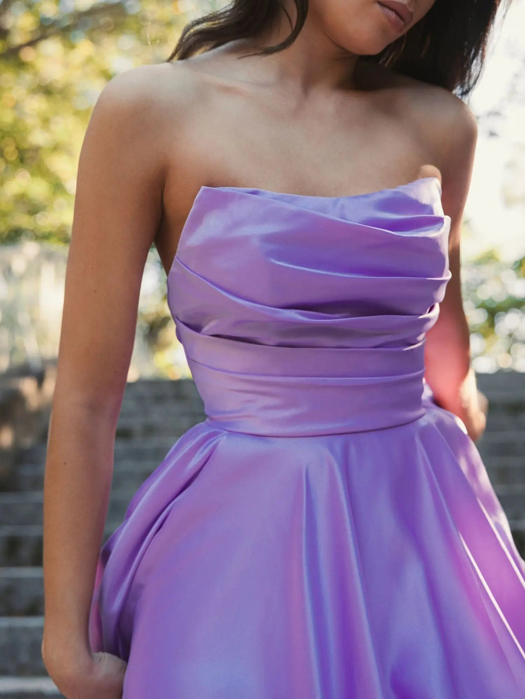 Women's Purple Dress Strapless Ruched