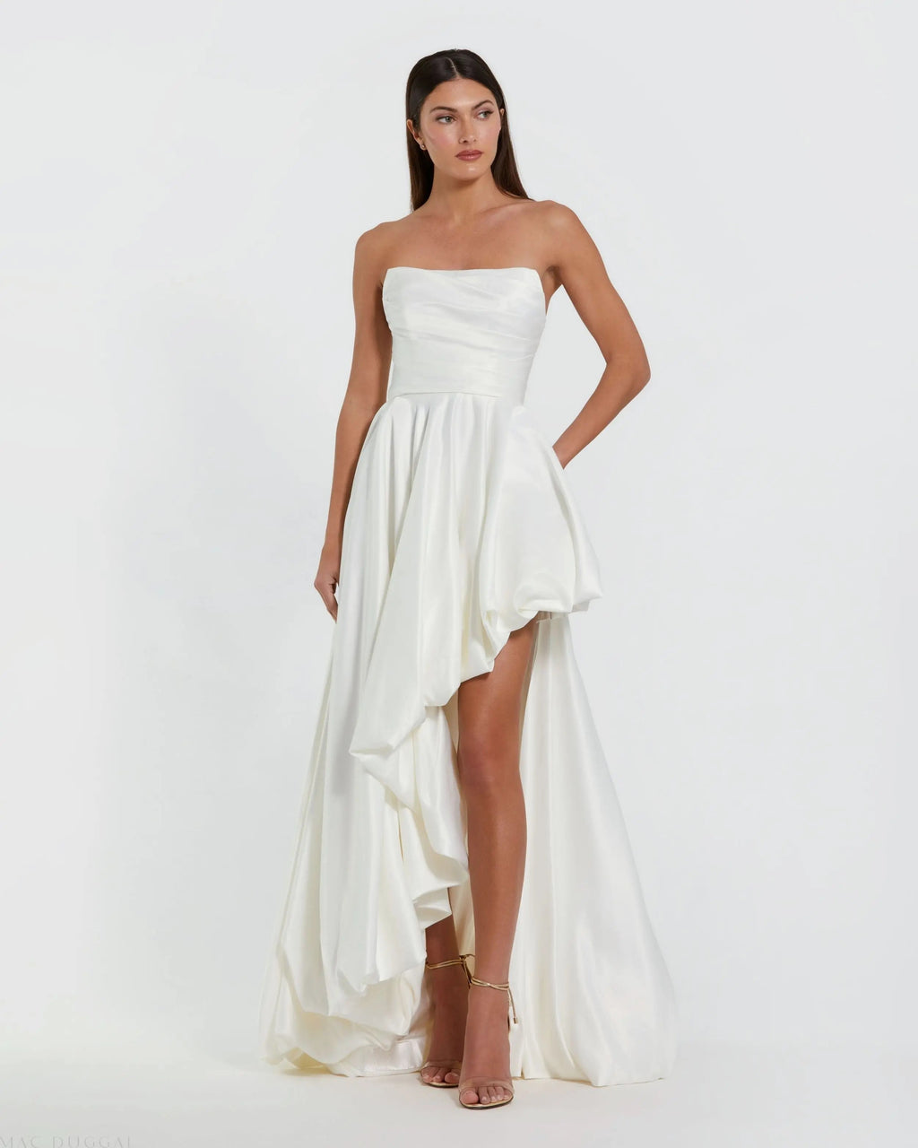 Women's White Dress Strapless Ruched