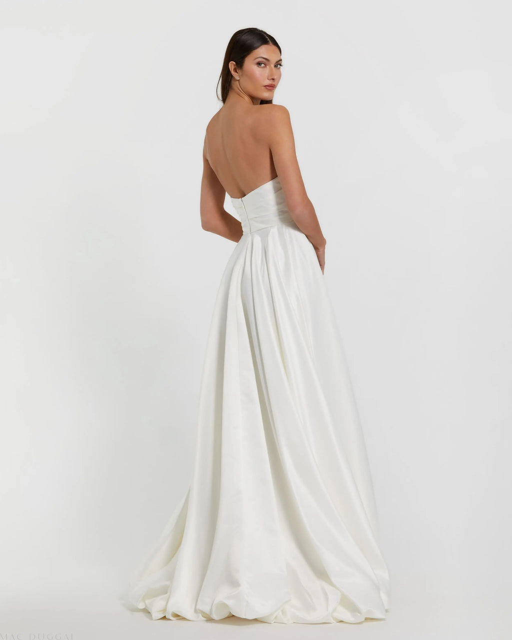 Women's White Dress Strapless Ruched