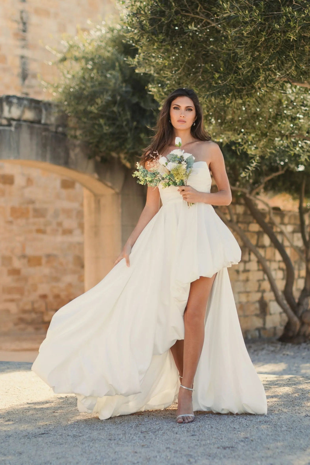 Women's White Dress Strapless Ruched