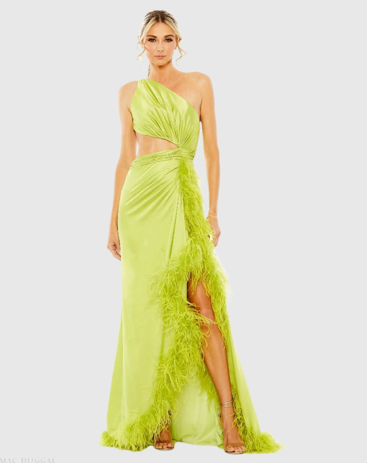 Women's One-Shoulder Keyhole Maxi Dress with Feather Detail