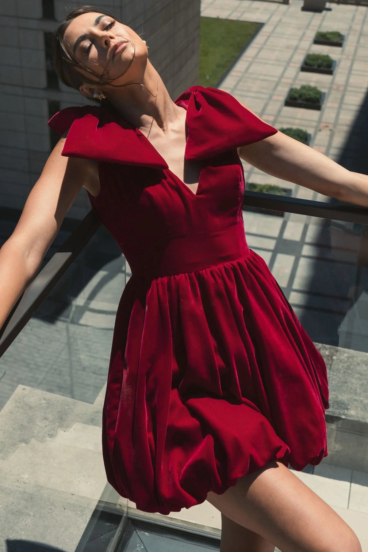 Women's Red Mini Dress Velvet