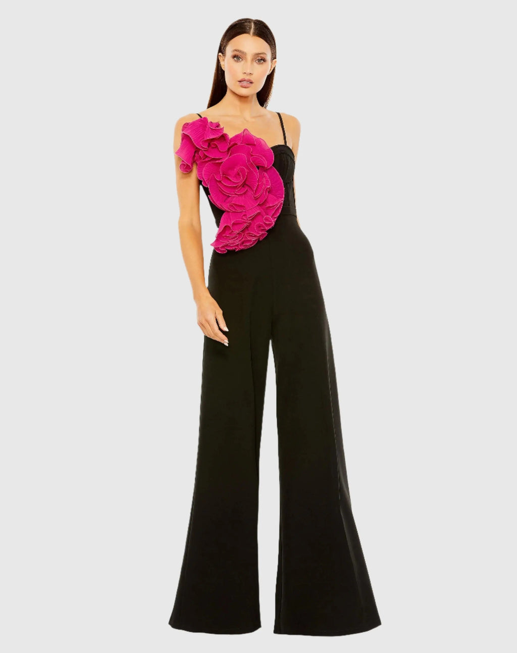 Women's Black Oversized Ruffle Wide Leg Jumpsuit