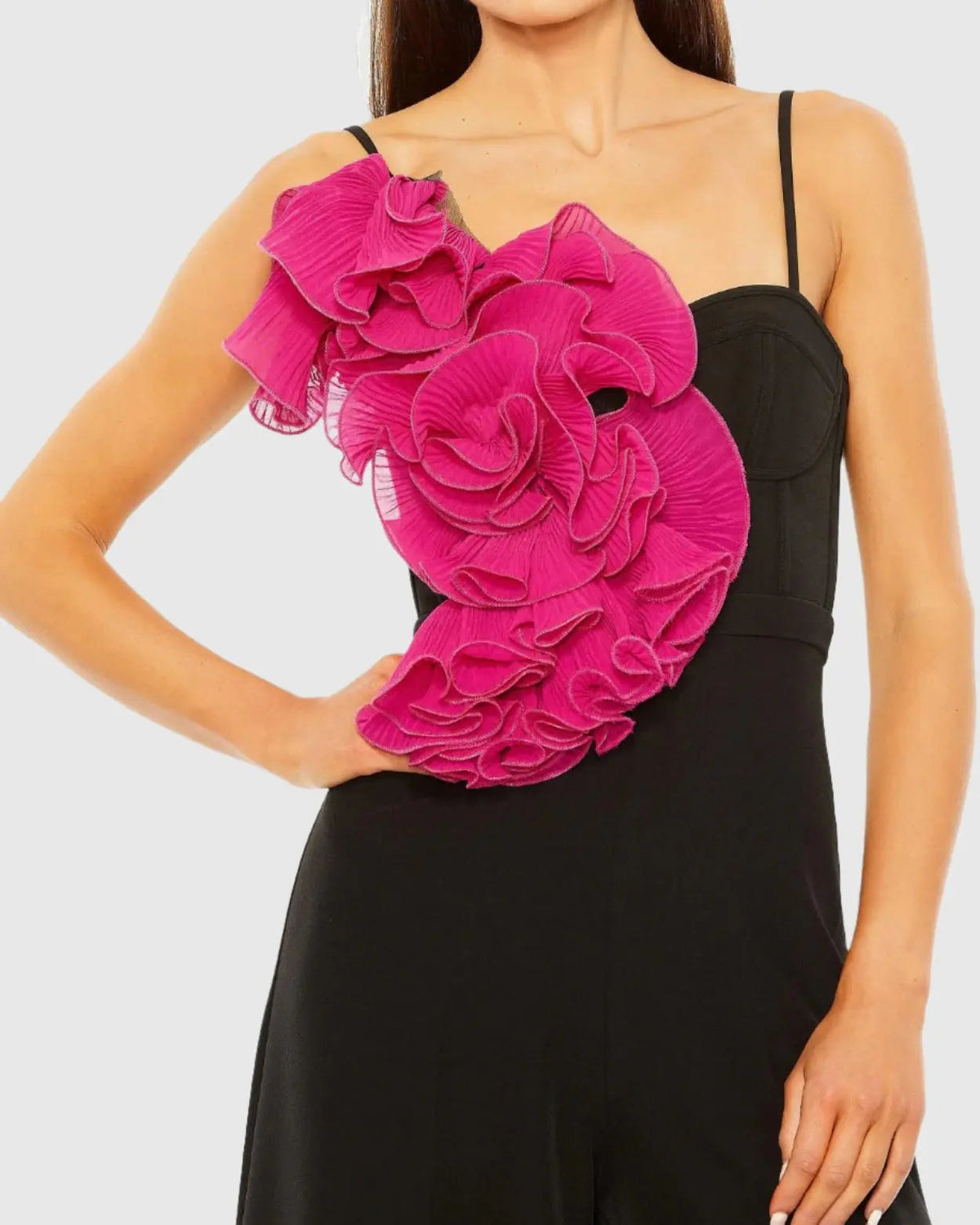 Women's Black Oversized Ruffle Wide Leg Jumpsuit