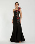 Women's Black Dress - Black Floral One-Shoulder