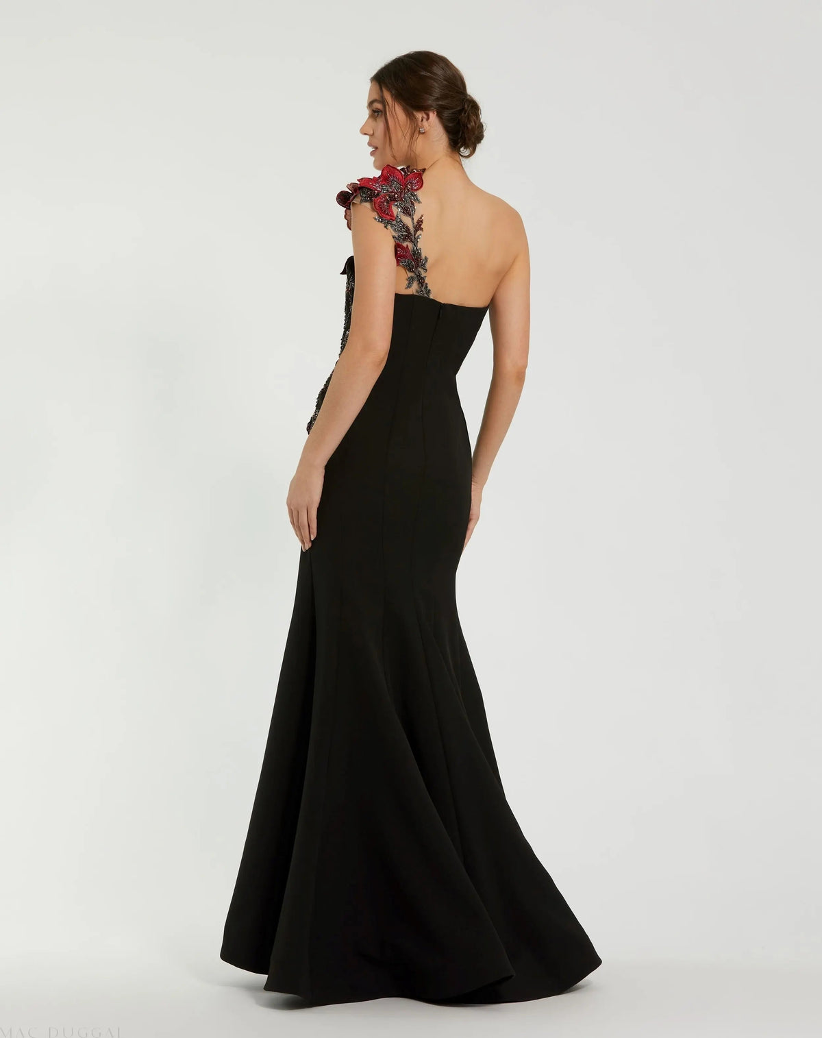 Women's Black Dress - Black Floral One-Shoulder
