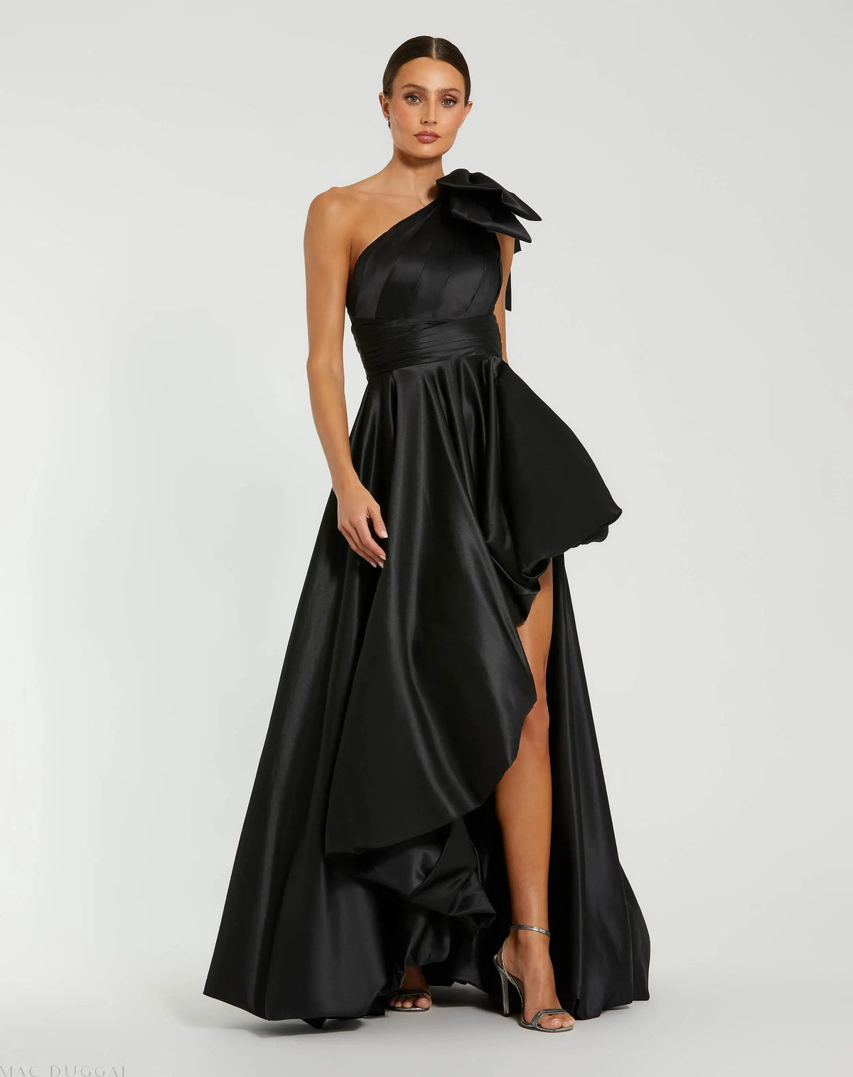 Women's Black Dress Satin One Shoulder - Black One-Shoulder Asymmetrical