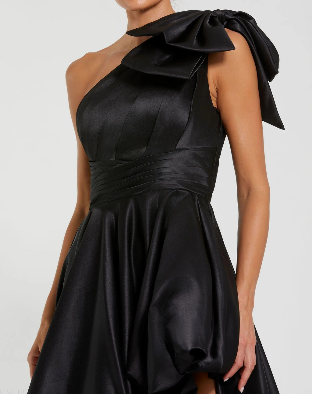 Women's Black Dress Satin One Shoulder - Black One-Shoulder Asymmetrical