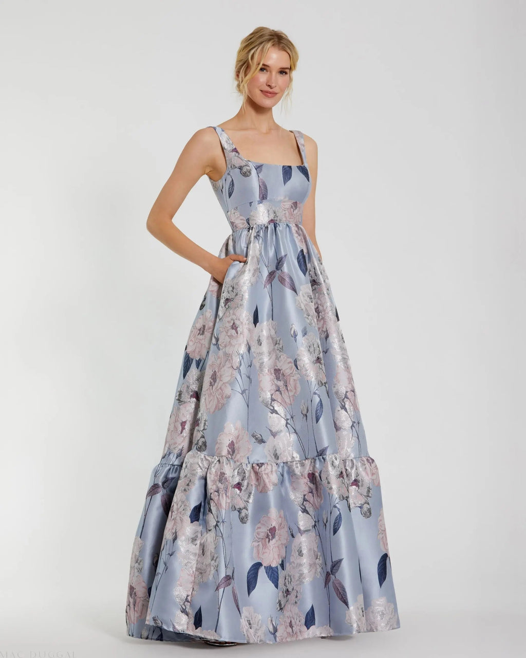 Women's Blue Dress Satin Floral