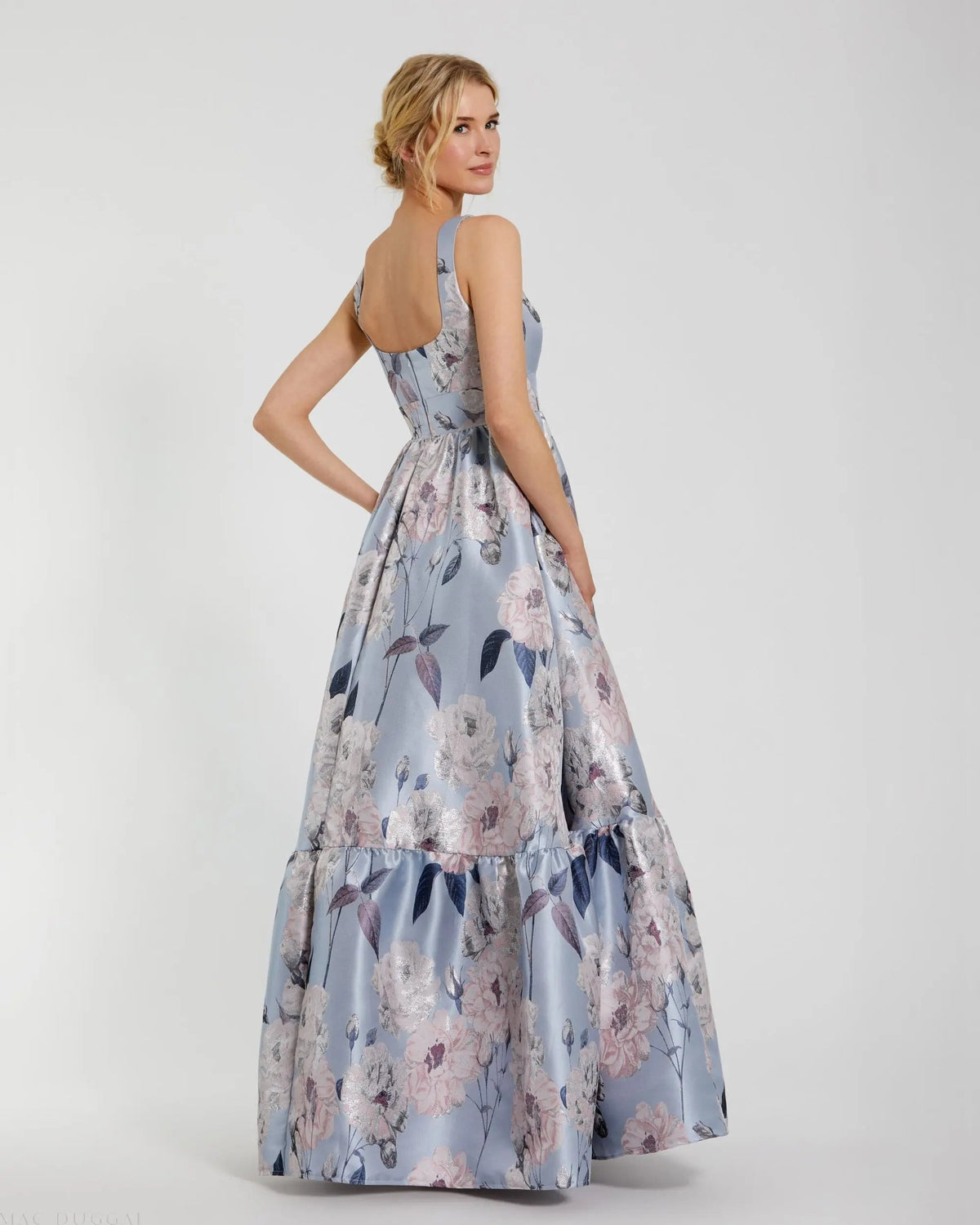 Women's Blue Dress Satin Floral