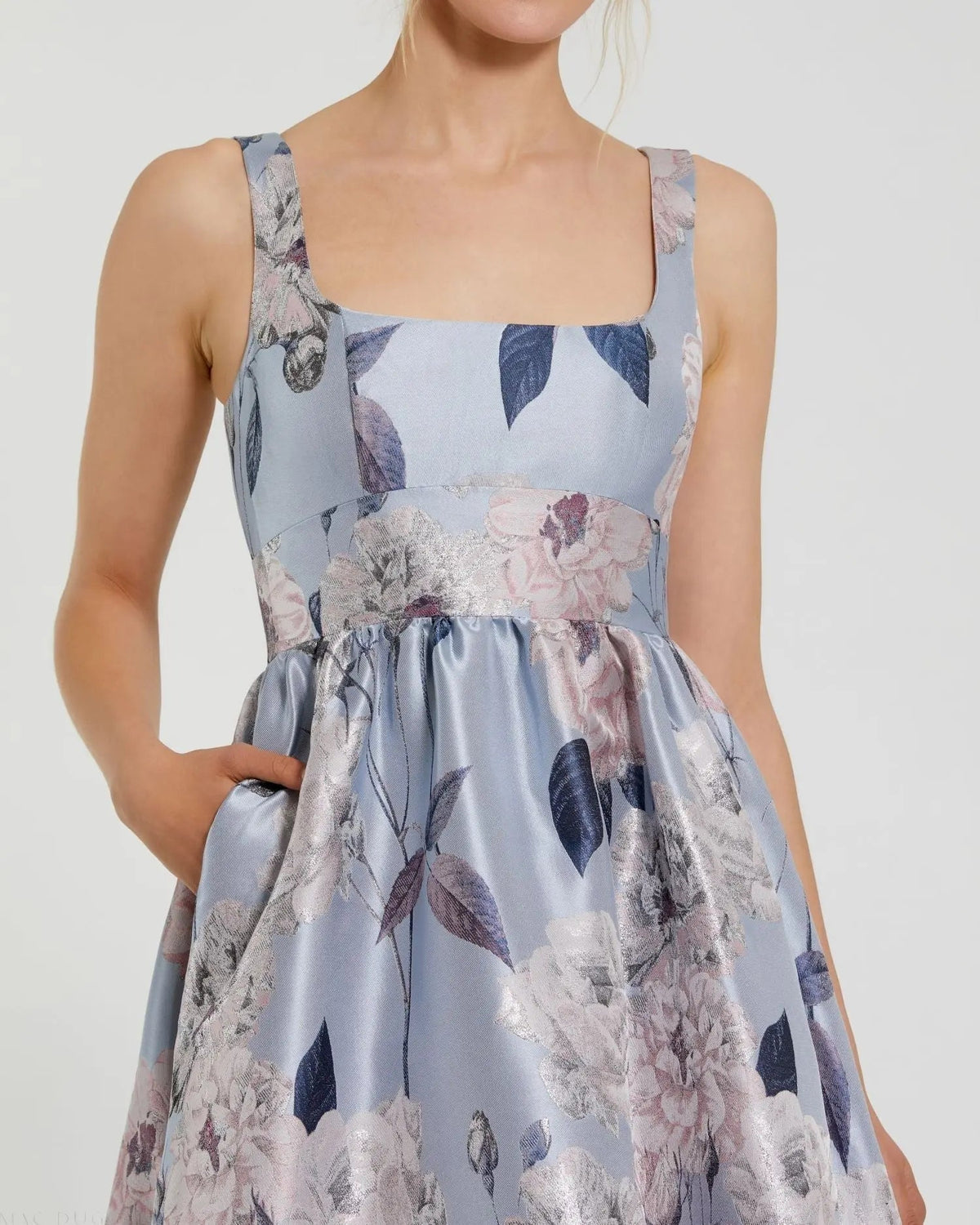 Women's Blue Dress Satin Floral