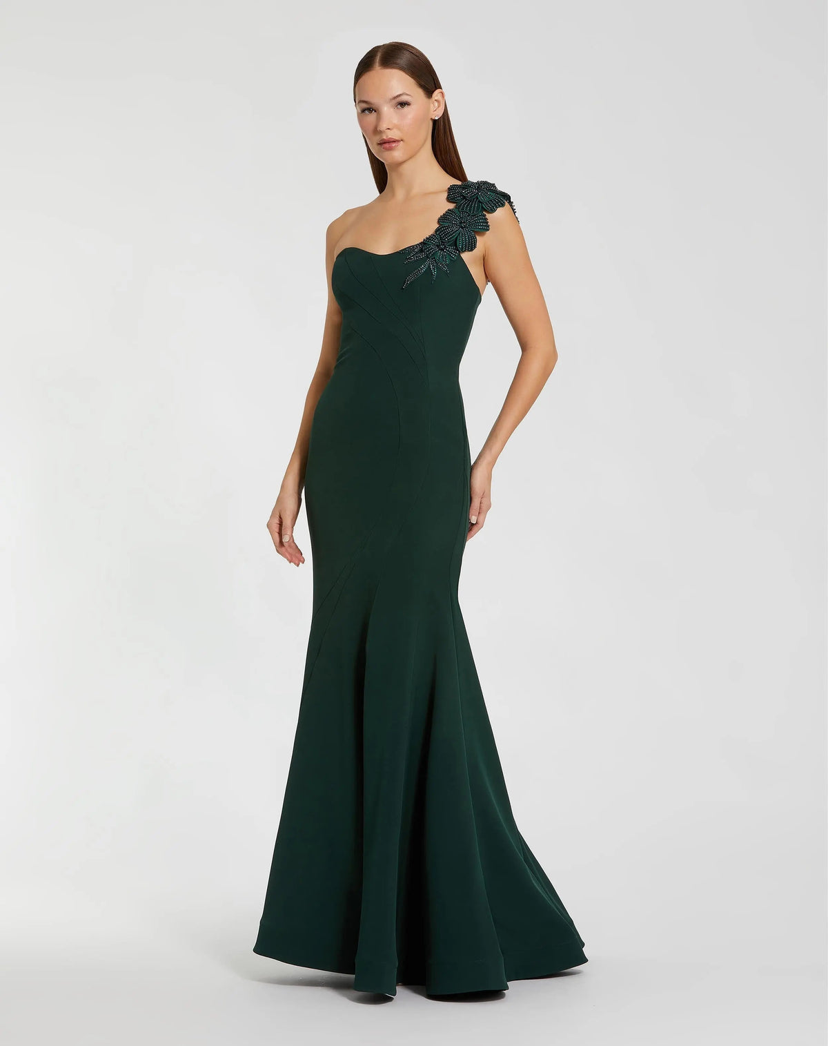 Women's Green Dress One Shoulder - Black Floral One-Shoulder
