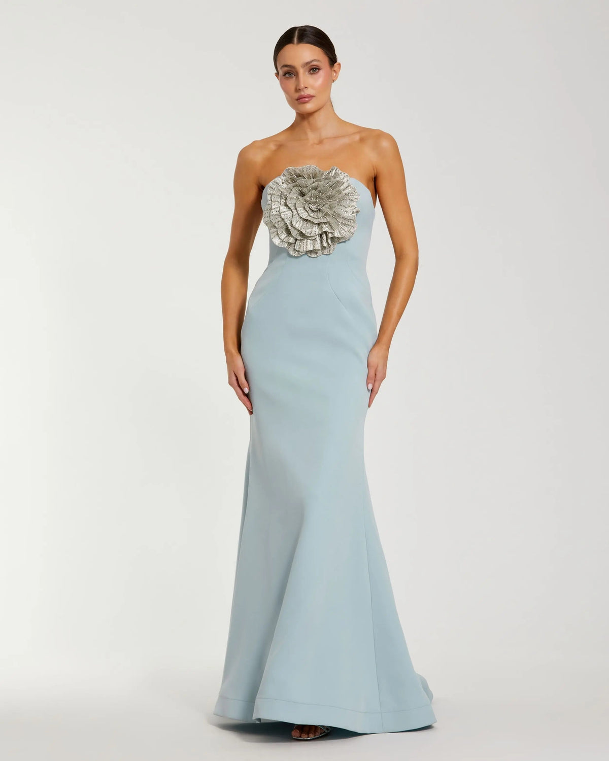 Women's Blue Dress Strapless - Black Floral