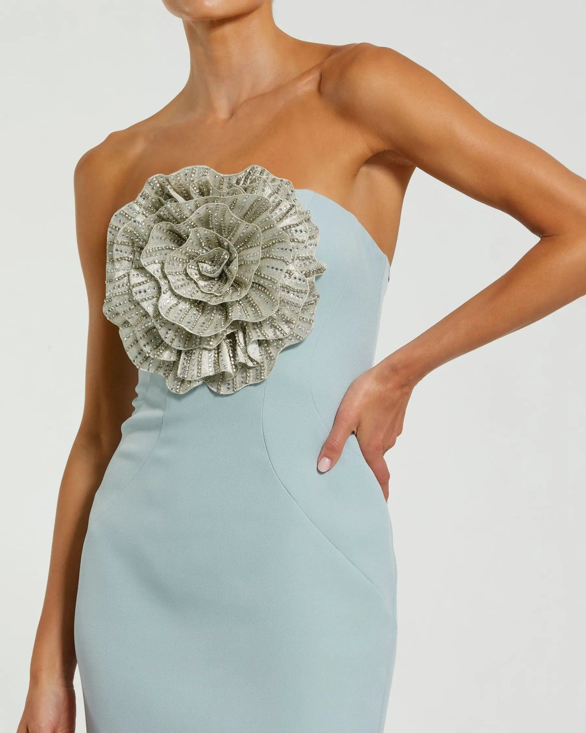 Women's Blue Dress Strapless - Black Floral