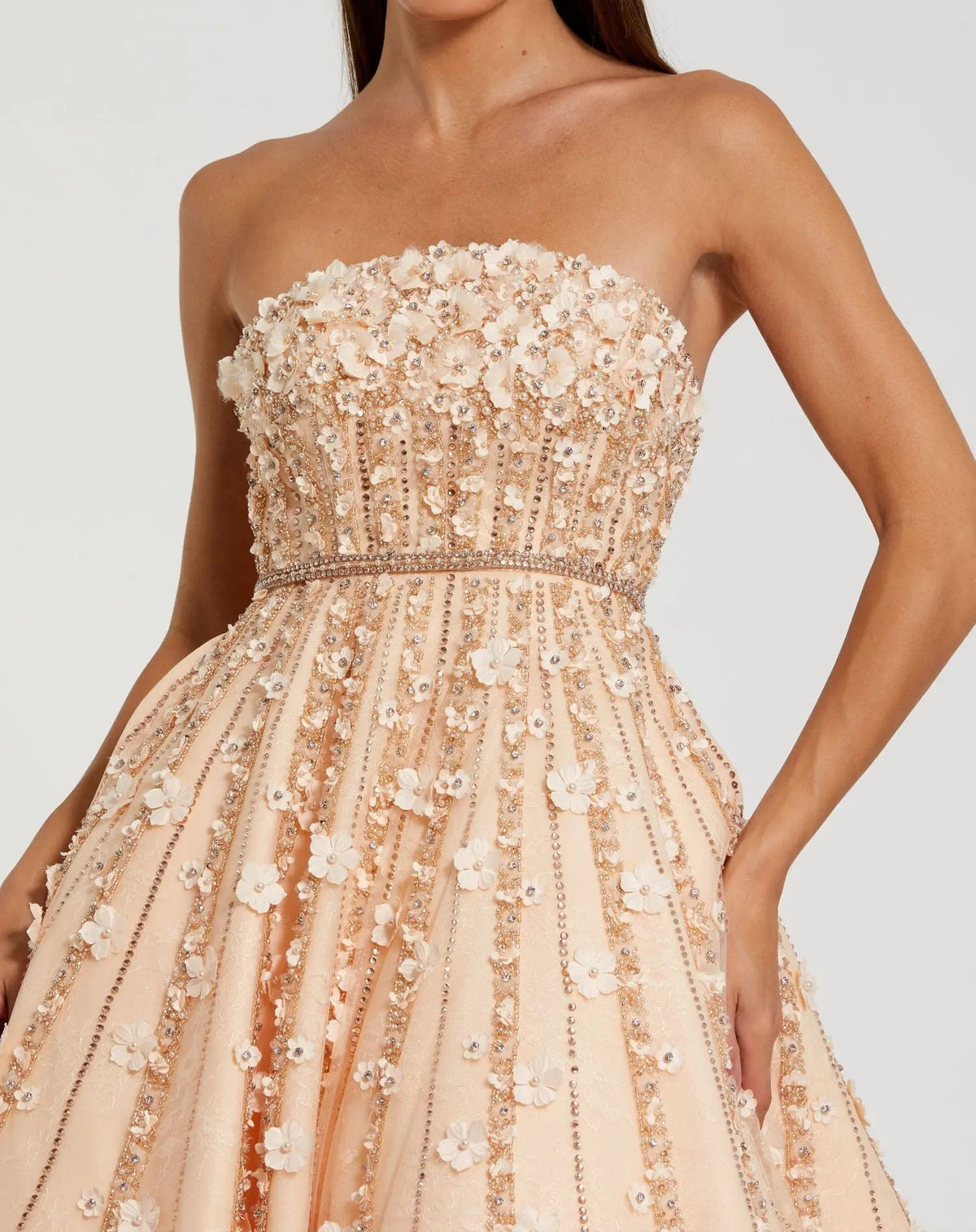 Women's Beige Midi Dress Lace Strapless